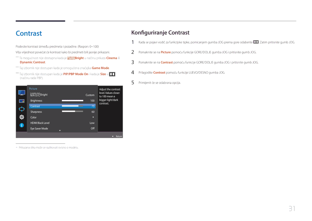 Samsung LS29E790CNS/EN manual Konfiguriranje Contrast, Dynamic Contrast 