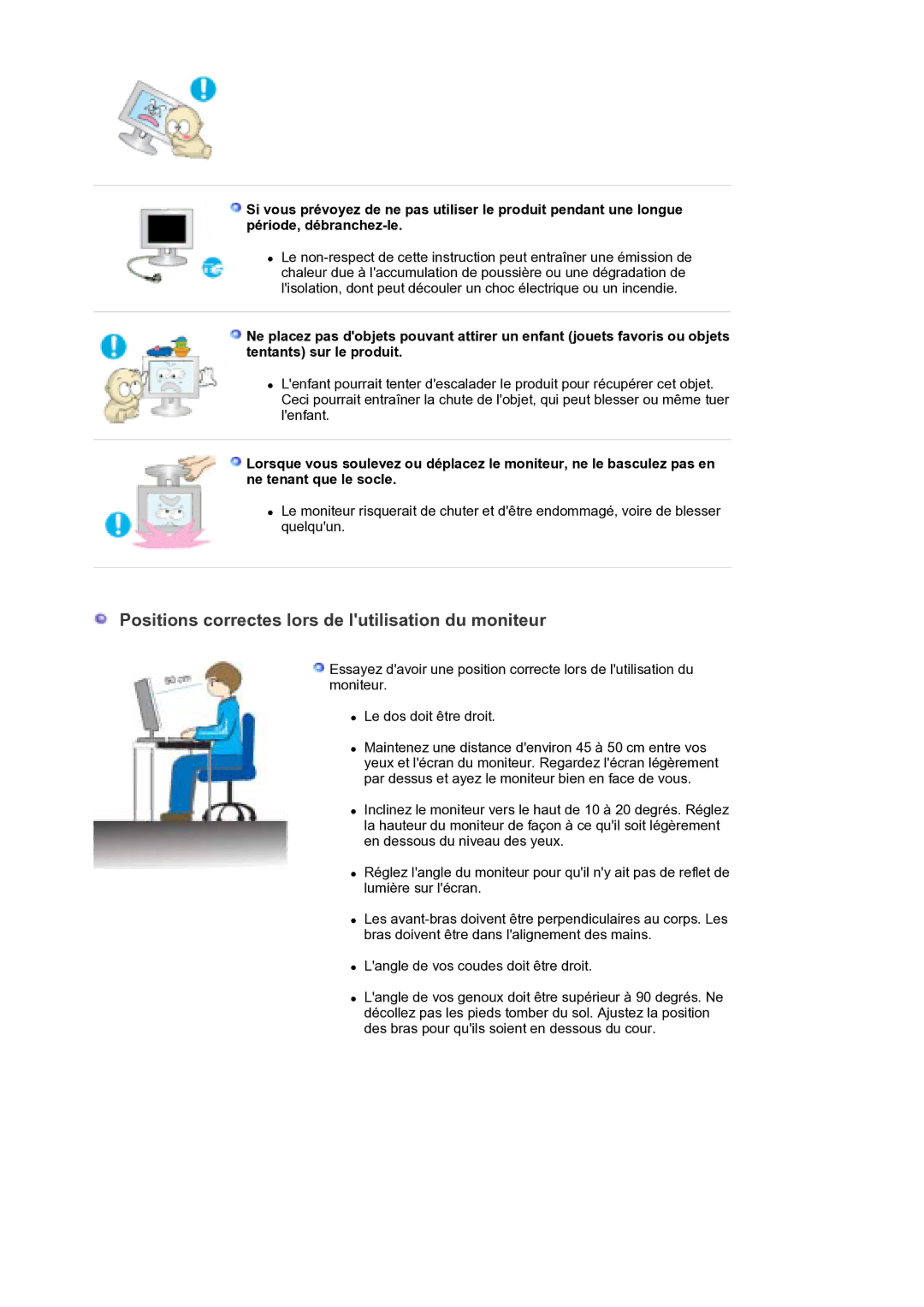 Samsung LS30EDDLB/EDC manual Positions correctes lors de lutilisation du moniteur 