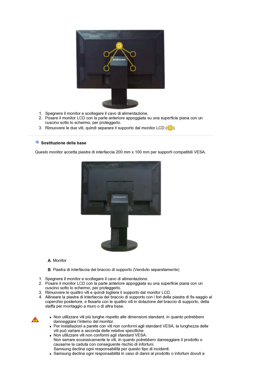 Samsung LS30EDDLB/EDC manual Sostituzione della base 