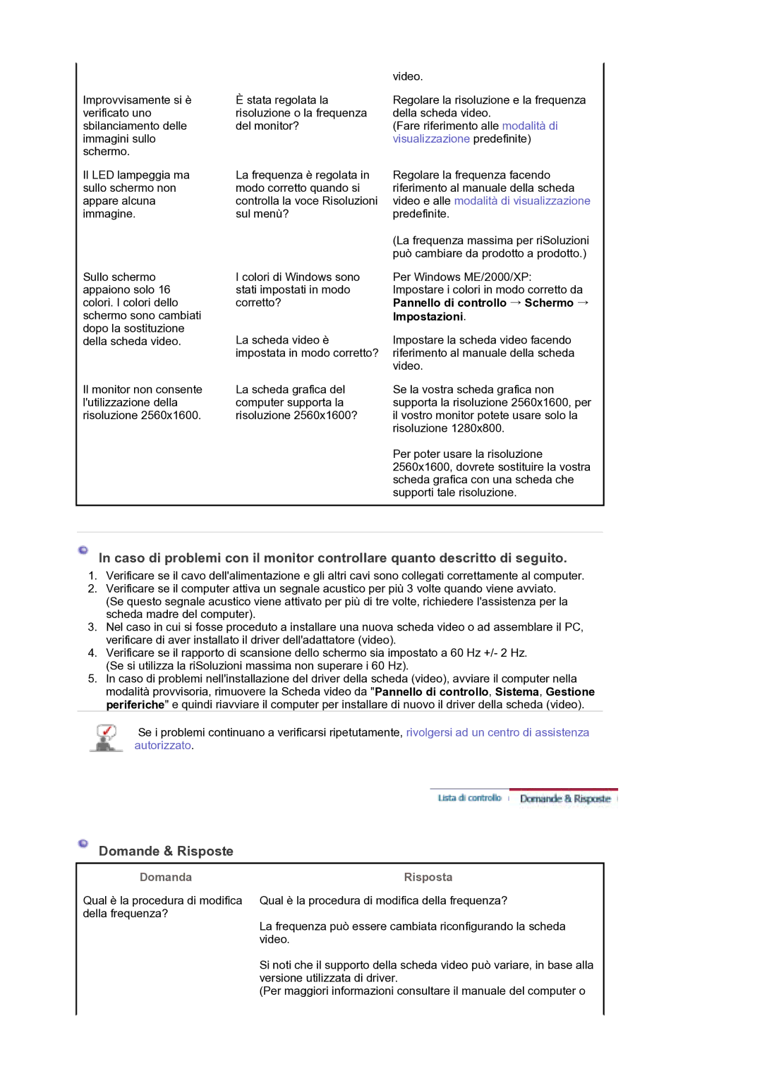 Samsung LS30EDDLB/EDC manual Domande & Risposte, Pannello di controllo → Schermo → Impostazioni 