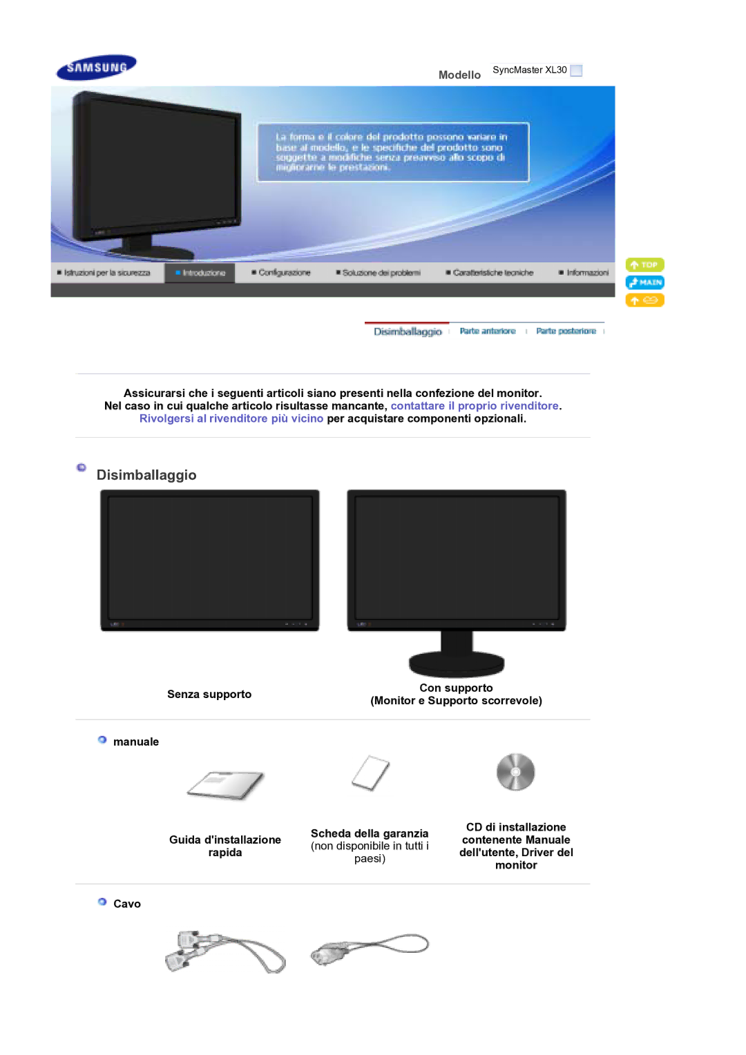 Samsung LS30EDDLB/EDC manual Disimballaggio, Rapida Dellutente, Driver del, Monitor, Cavo 