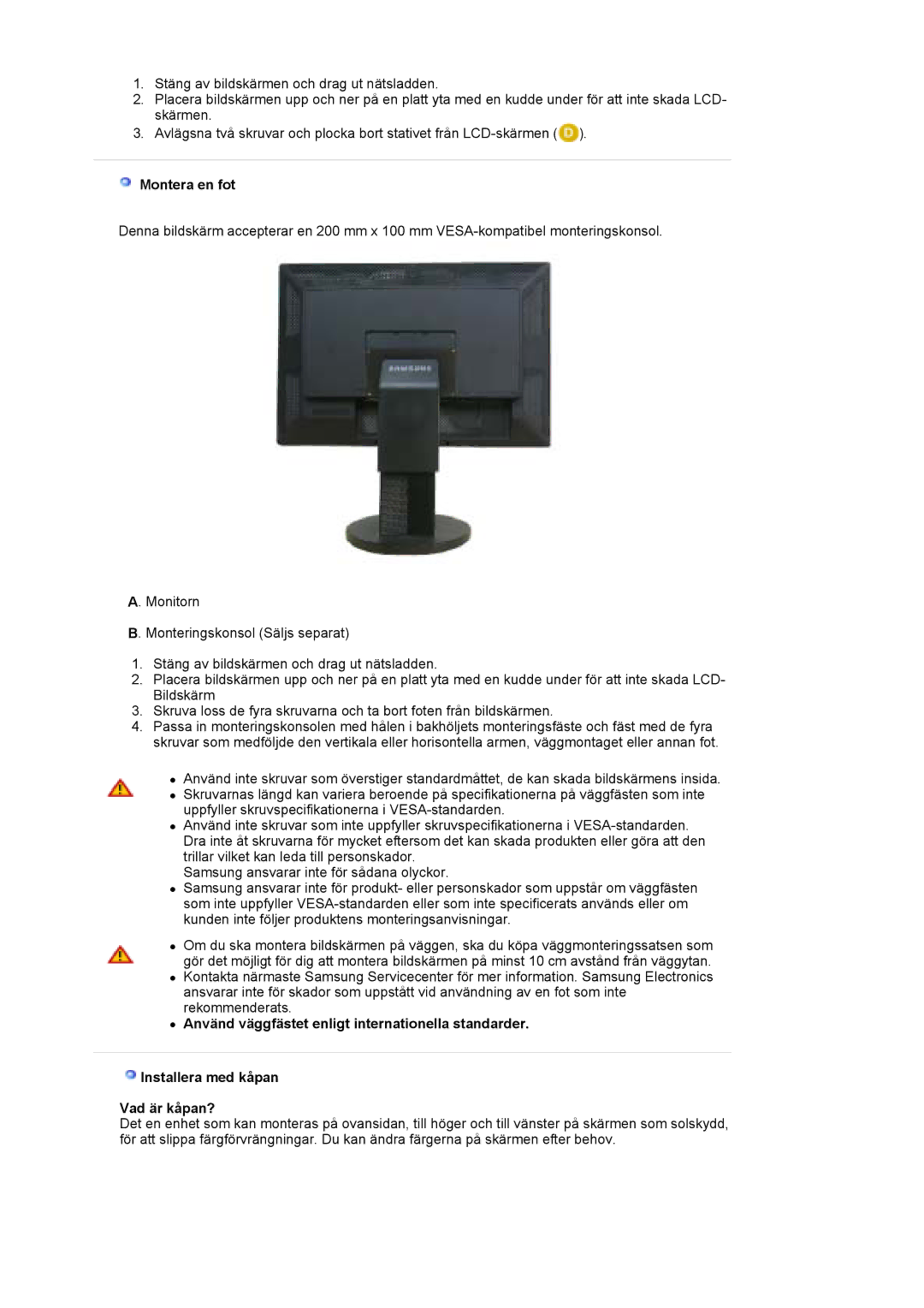 Samsung LS30EDDLB/EDC manual Montera en fot 