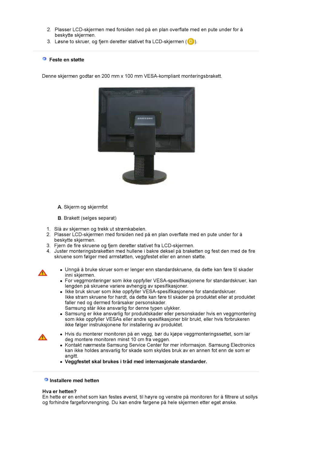 Samsung LS30EDDLB/EDC manual Feste en støtte 