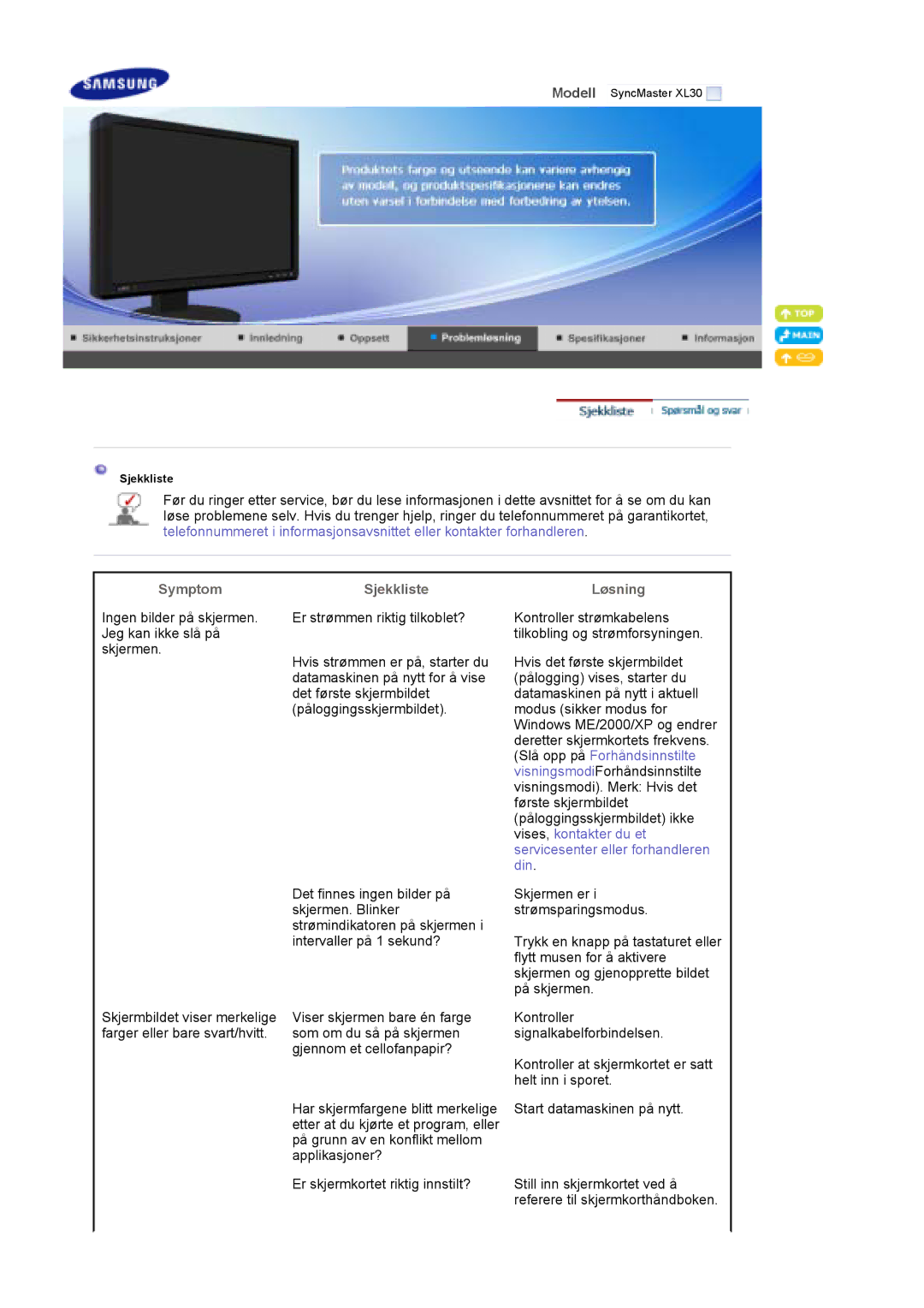 Samsung LS30EDDLB/EDC manual Symptom 