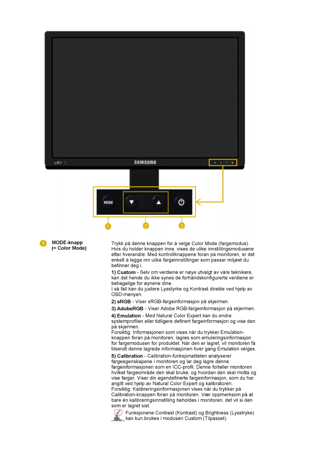 Samsung LS30EDDLB/EDC manual MODE-knapp = Color Mode 