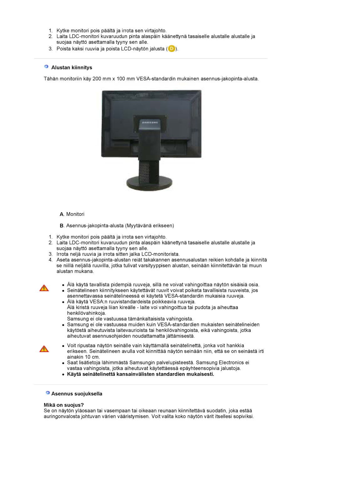 Samsung LS30EDDLB/EDC manual Alustan kiinnitys 