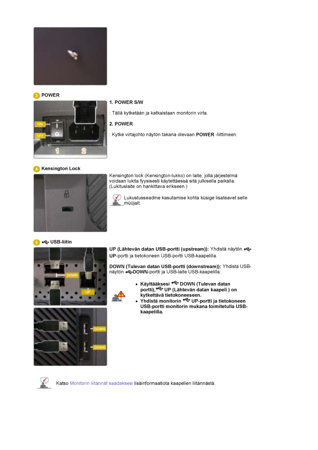 Samsung LS30EDDLB/EDC manual Power, Kensington Lock 