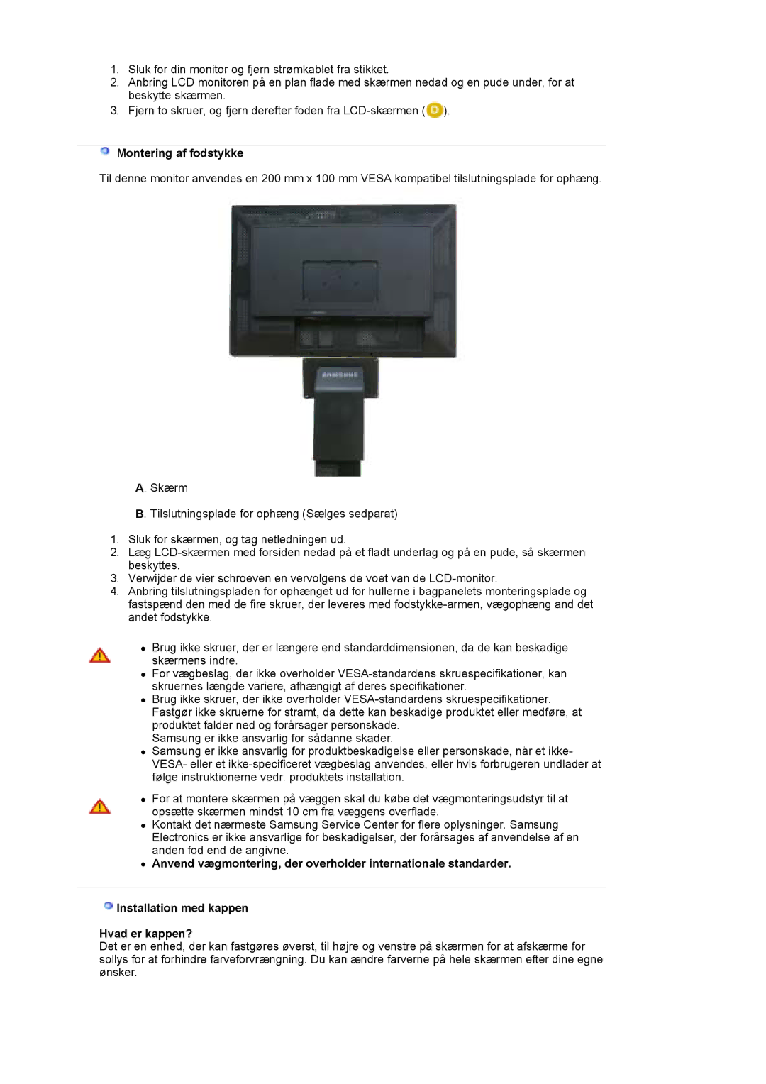 Samsung LS30EDDLB/EDC manual Montering af fodstykke 