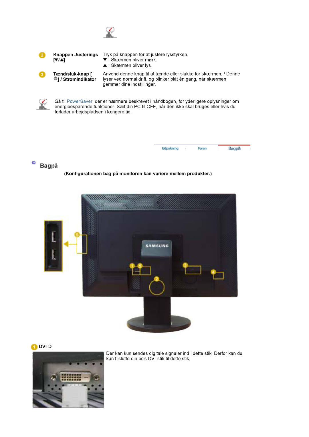 Samsung LS30EDDLB/EDC manual Bagpå, Dvi-D 