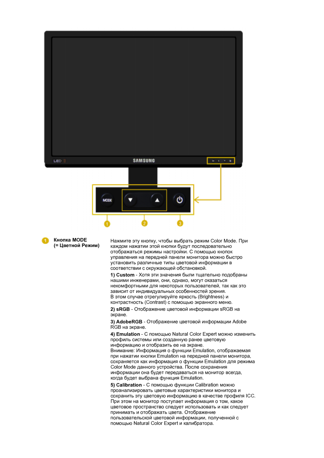 Samsung LS30EDDLB/EDC manual Кнопка Mode = Цветной Режим 