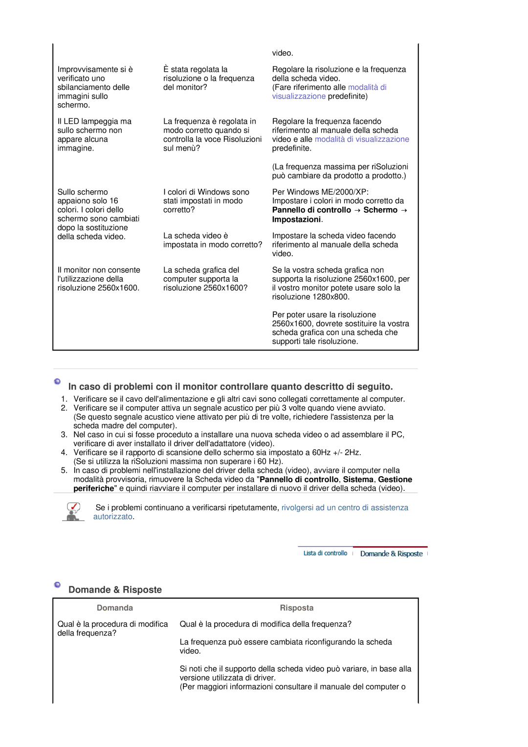 Samsung LS30HUBCB/XAA, LS30HUBCB/EDC manual Pannello di controllo → Schermo → Impostazioni, Domanda, Risposta 