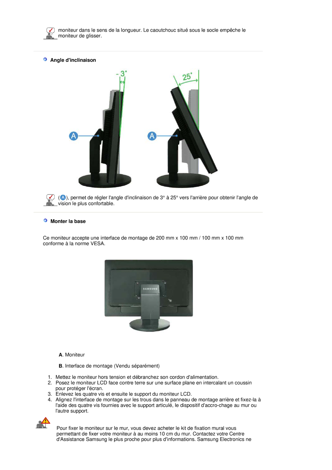 Samsung LS30HUBCB/EDC manual Angle dinclinaison, Monter la base 