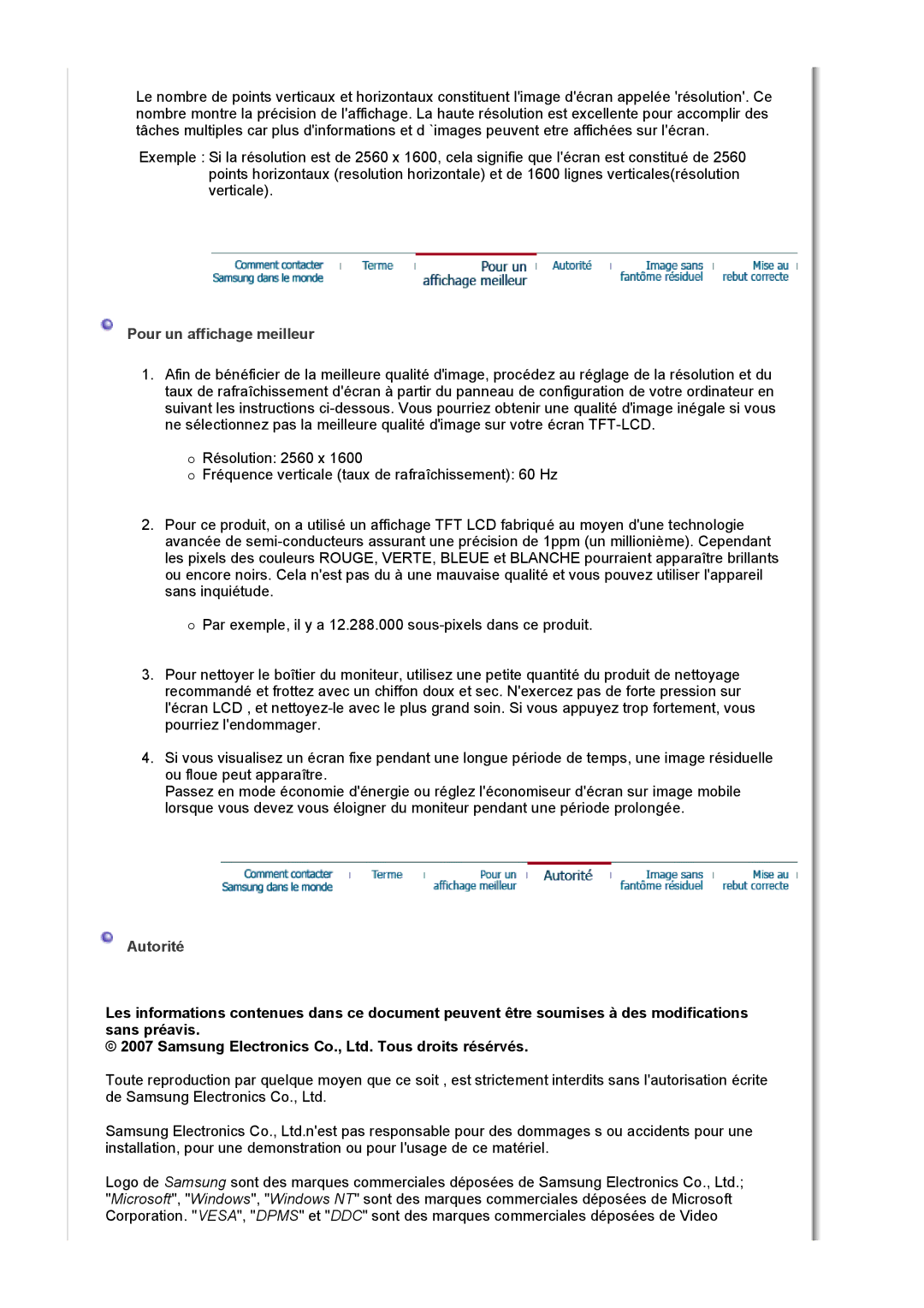 Samsung LS30HUBCB/EDC manual Pour un affichage meilleur 