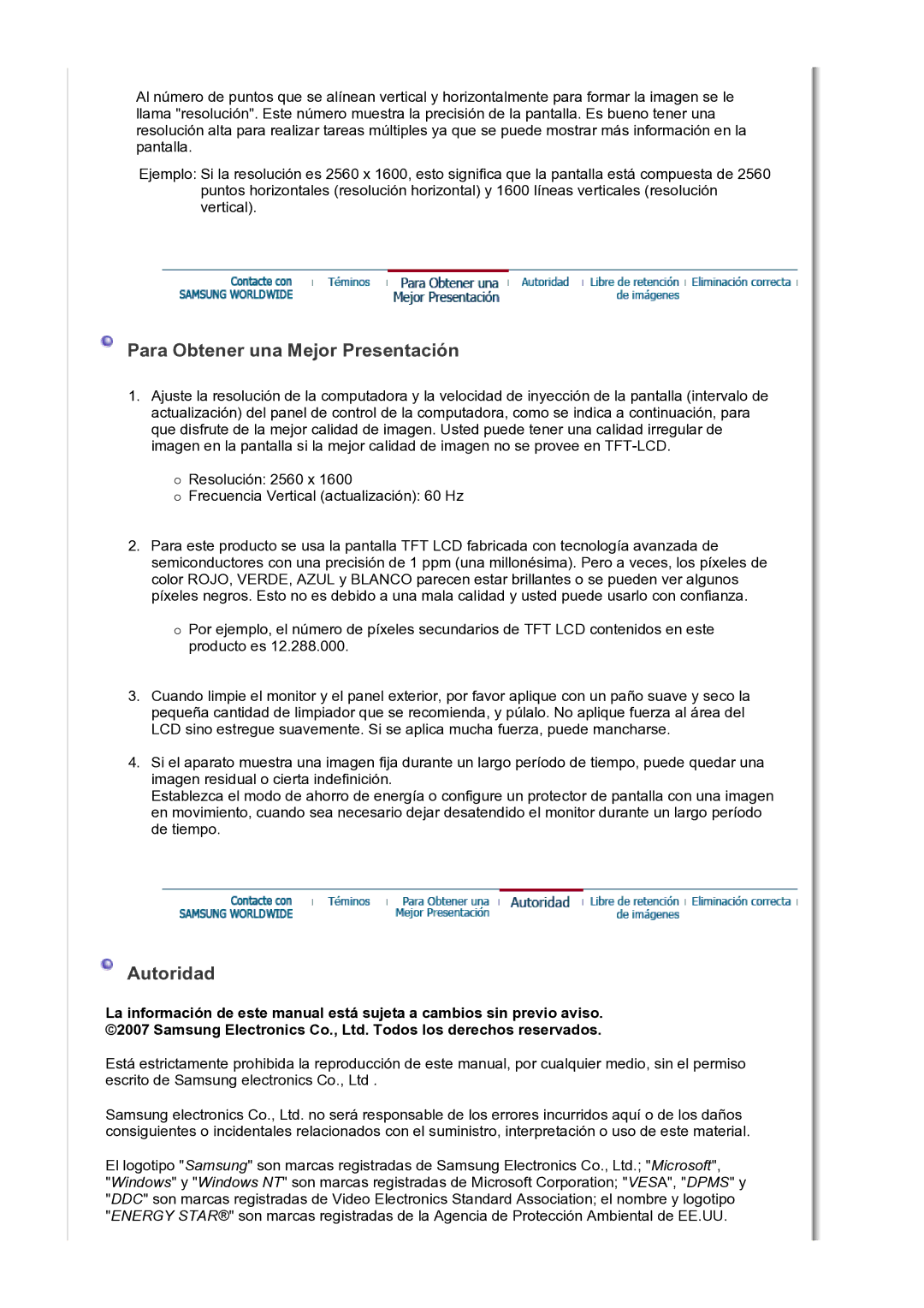 Samsung LS30HUBCB/EDC manual Para Obtener una Mejor Presentación 