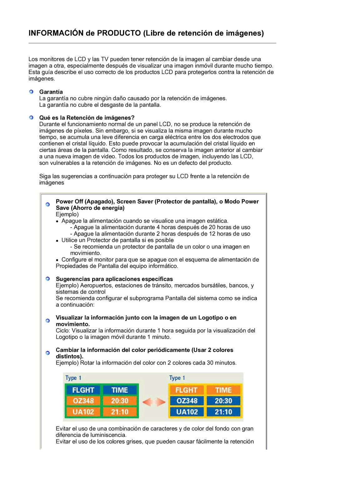 Samsung LS30HUBCB/EDC manual Información de Producto Libre de retención de imágenes 