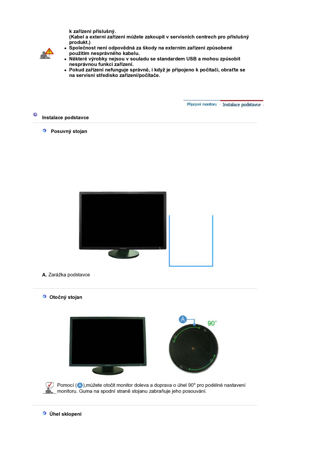 Samsung LS30HUBCB/EDC manual Otočný stojan, Úhel sklopení 