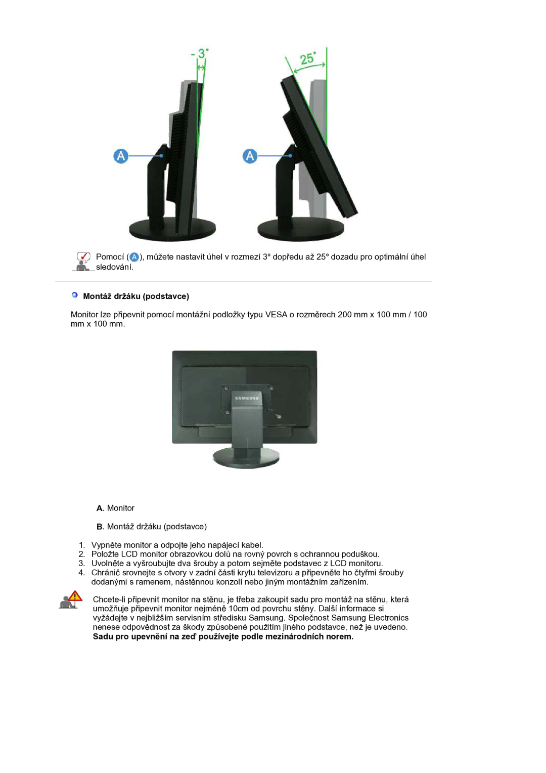 Samsung LS30HUBCB/EDC manual Montáž držáku podstavce 