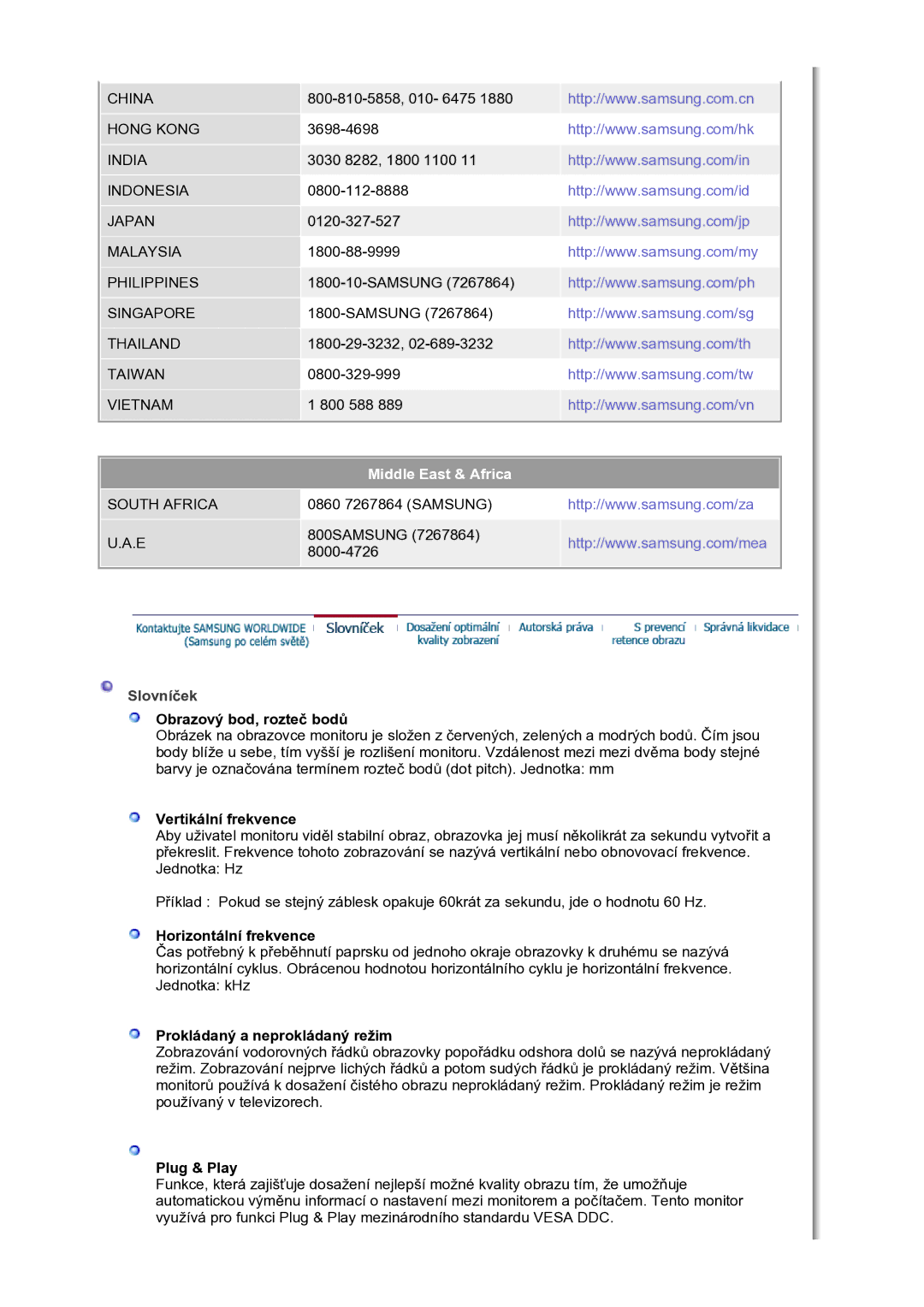 Samsung LS30HUBCB/EDC manual Middle East & Africa 