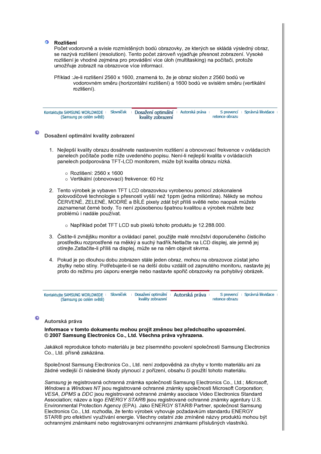 Samsung LS30HUBCB/EDC manual Autorská práva 