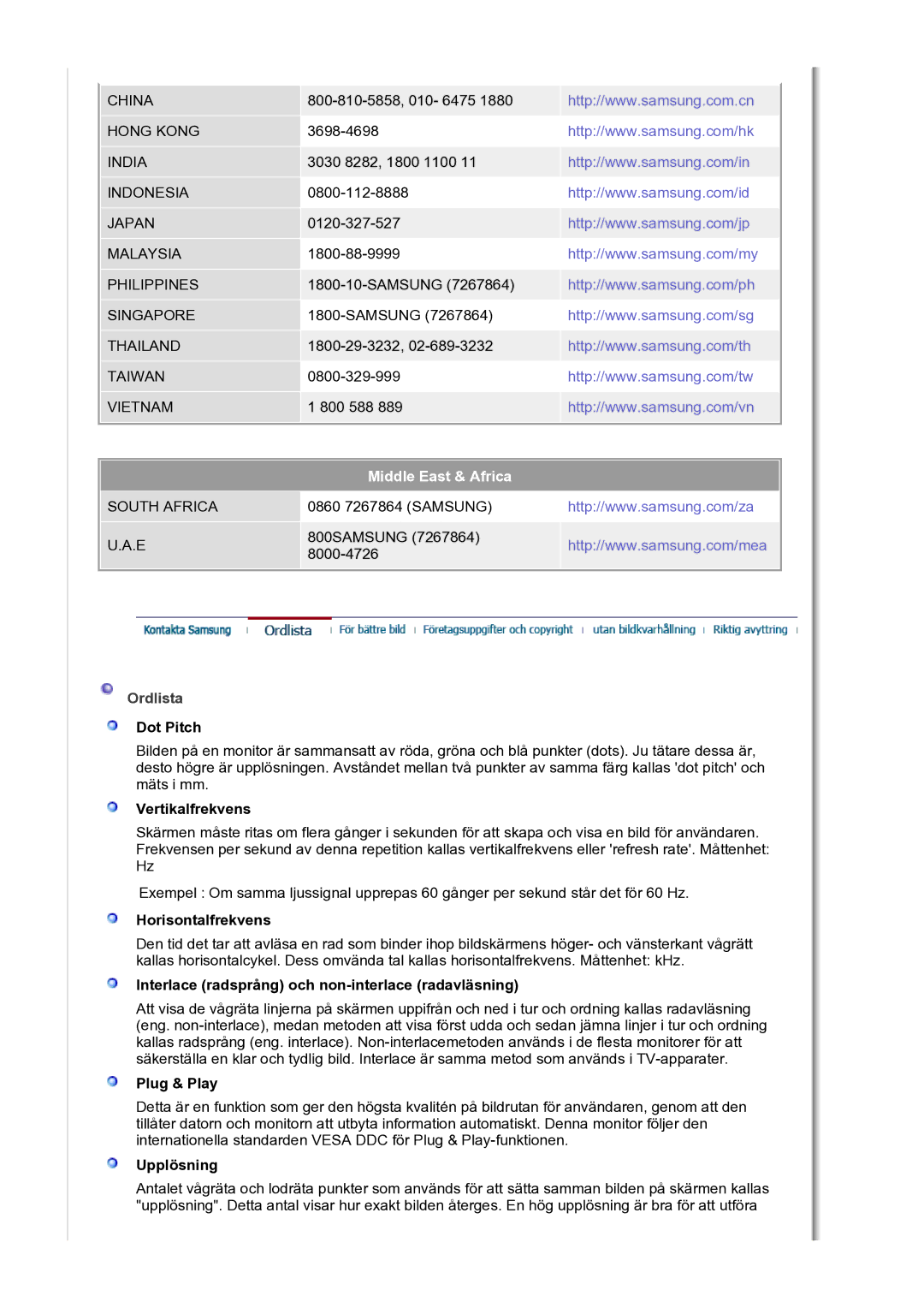 Samsung LS30HUBCB/EDC manual Middle East & Africa 