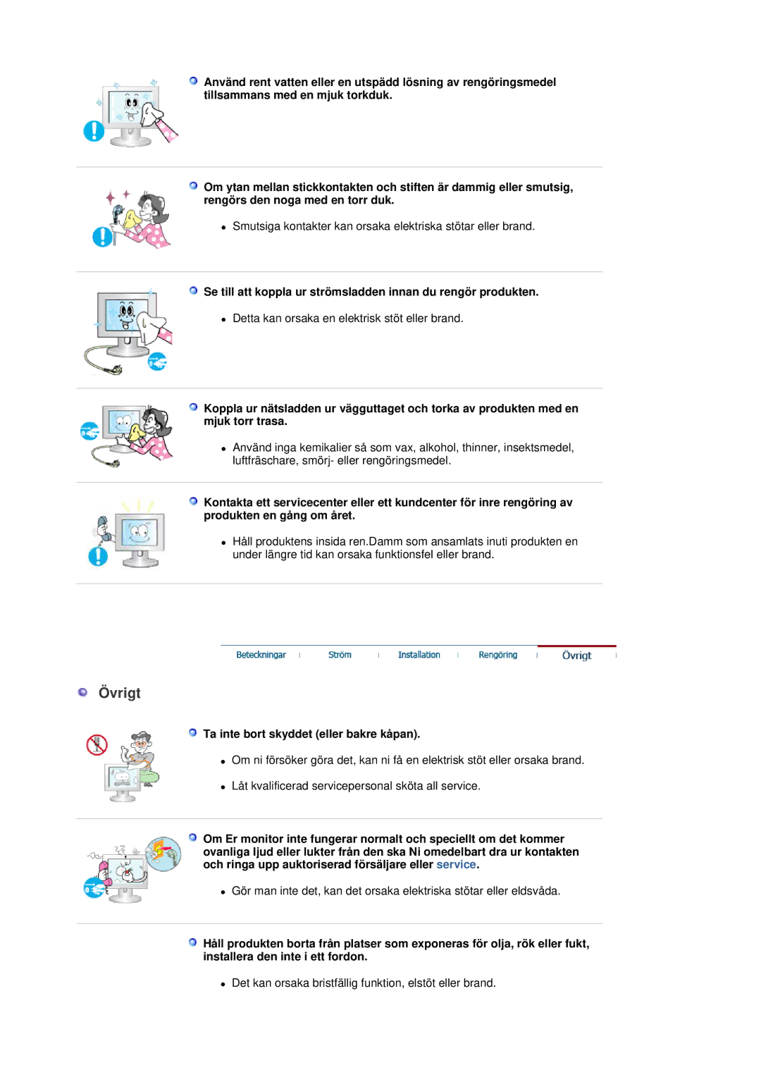 Samsung LS30HUBCB/EDC manual Övrigt, Ta inte bort skyddet eller bakre kåpan 