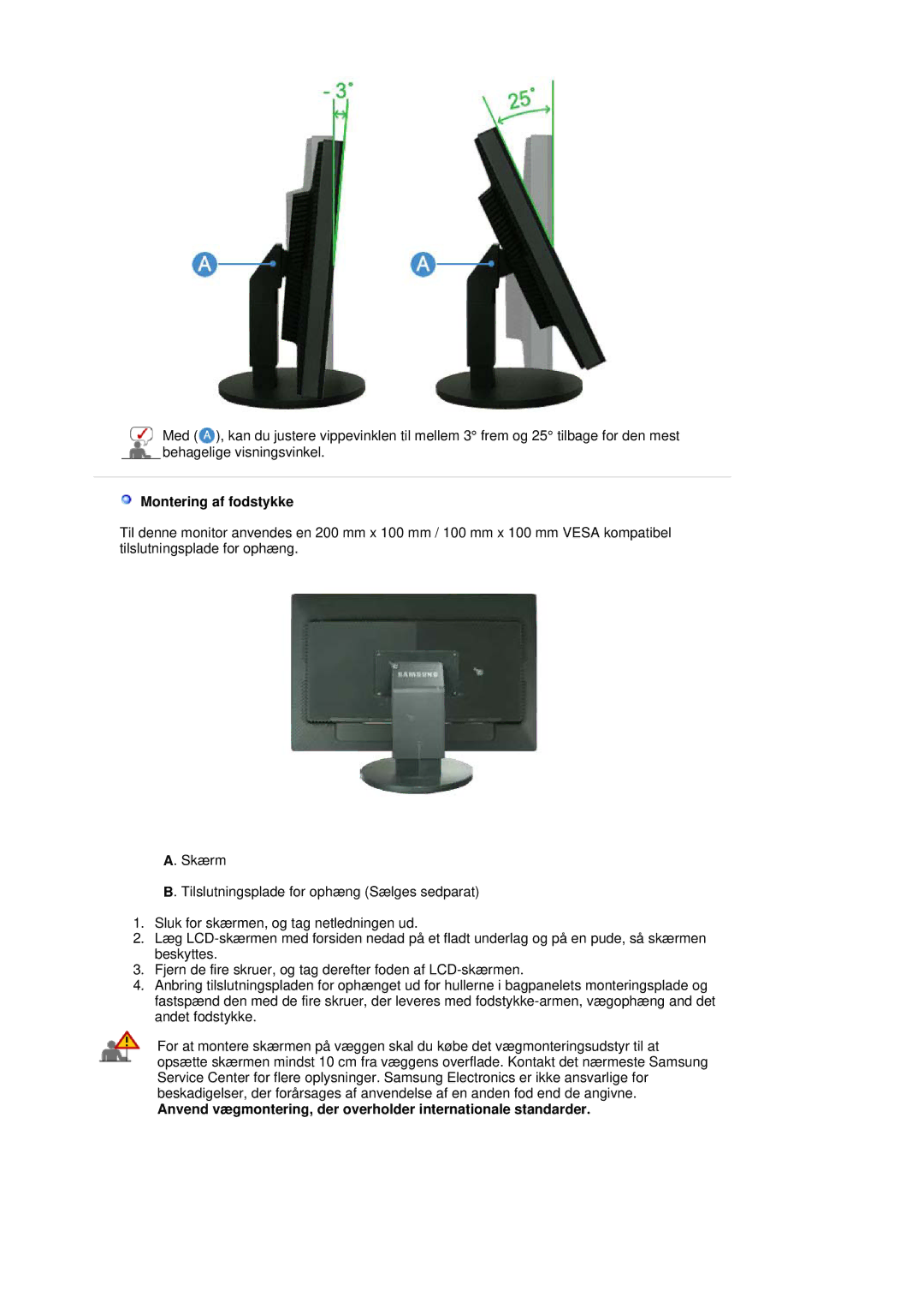 Samsung LS30HUBCB/EDC manual Montering af fodstykke 