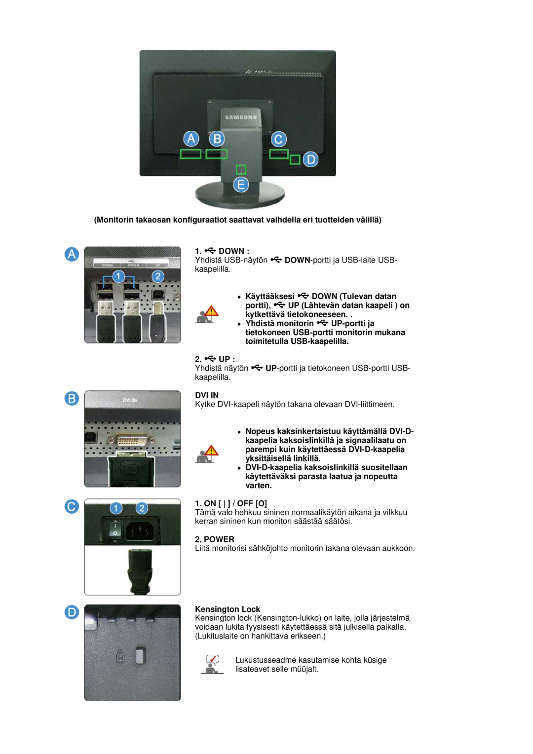 Samsung LS30HUBCB/EDC manual Dvi, Kensington Lock 