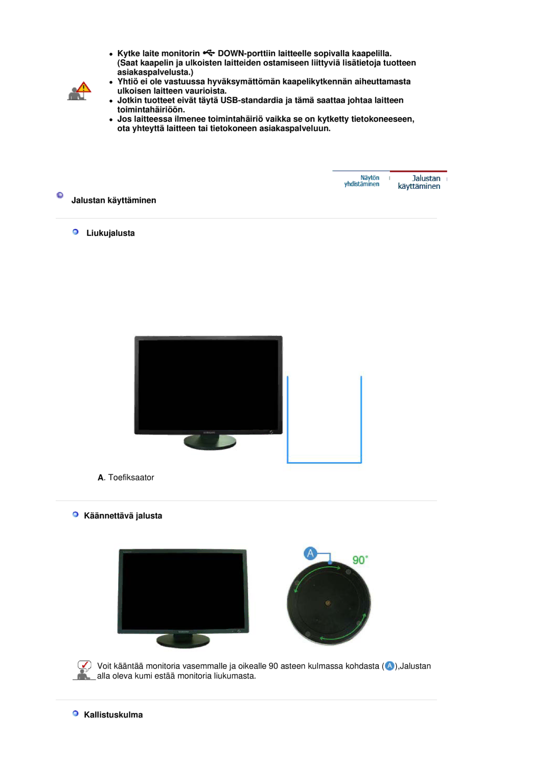 Samsung LS30HUBCB/EDC manual Käännettävä jalusta, Kallistuskulma 