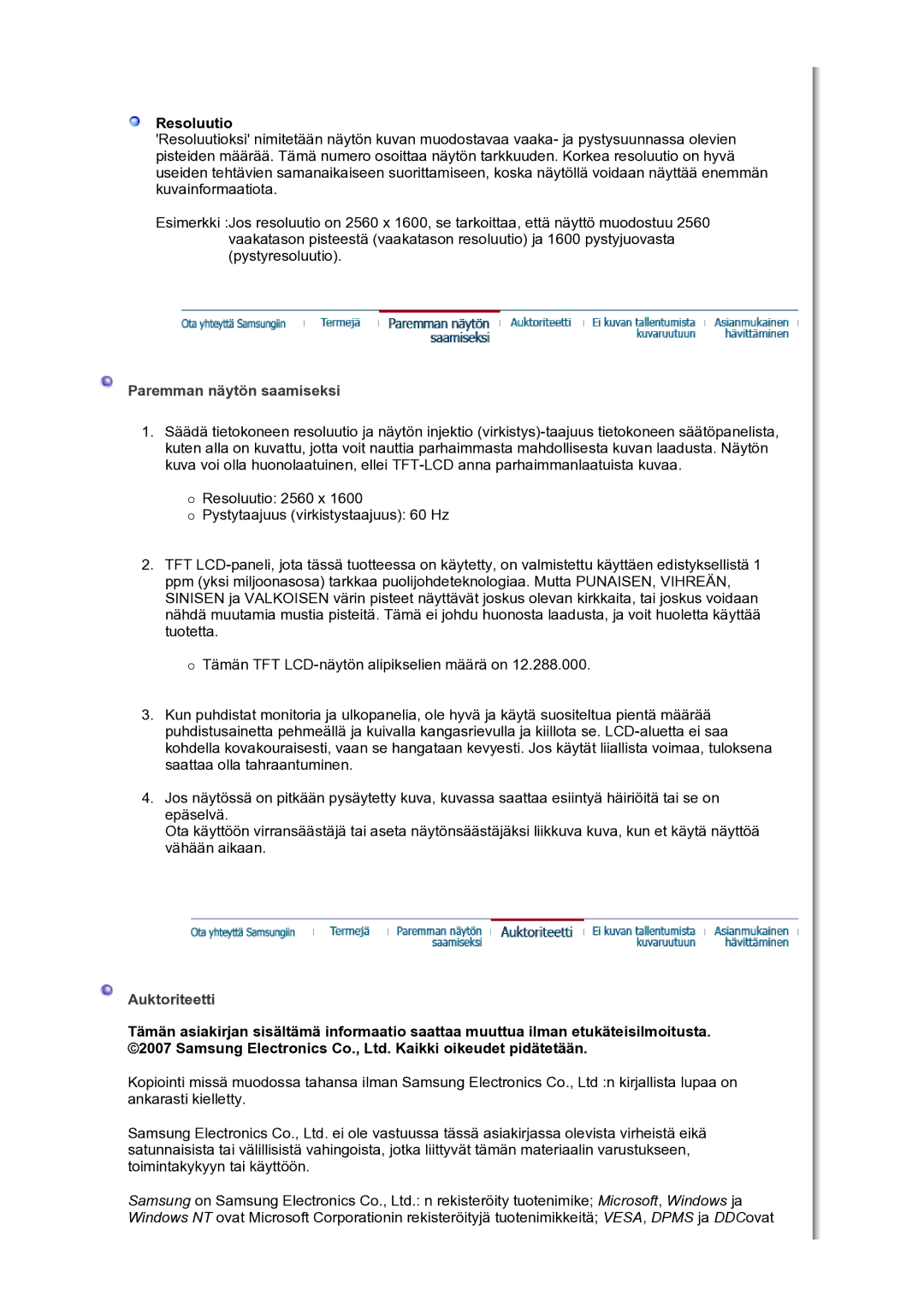 Samsung LS30HUBCB/EDC manual Auktoriteetti 