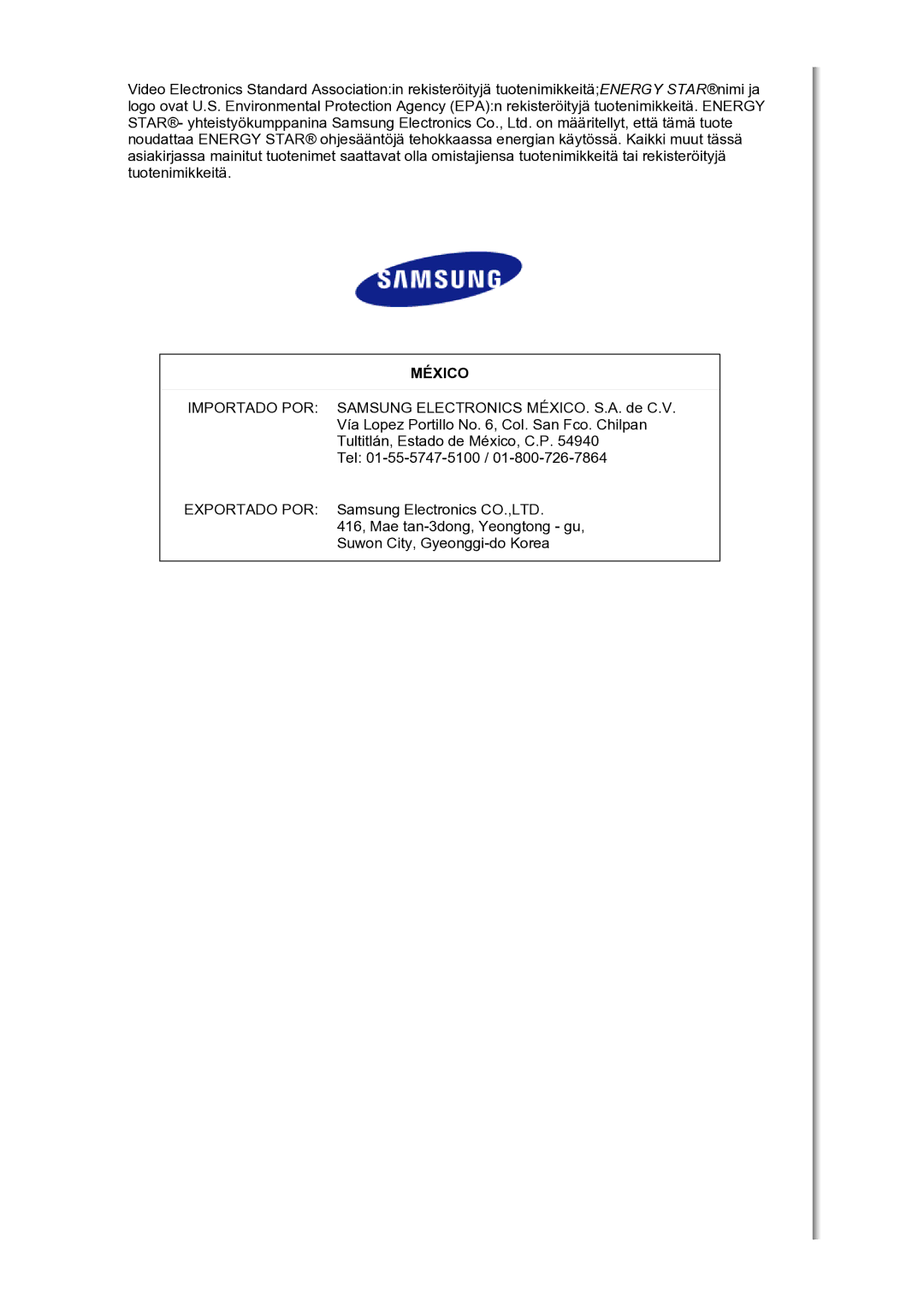 Samsung LS30HUBCB/EDC manual México 