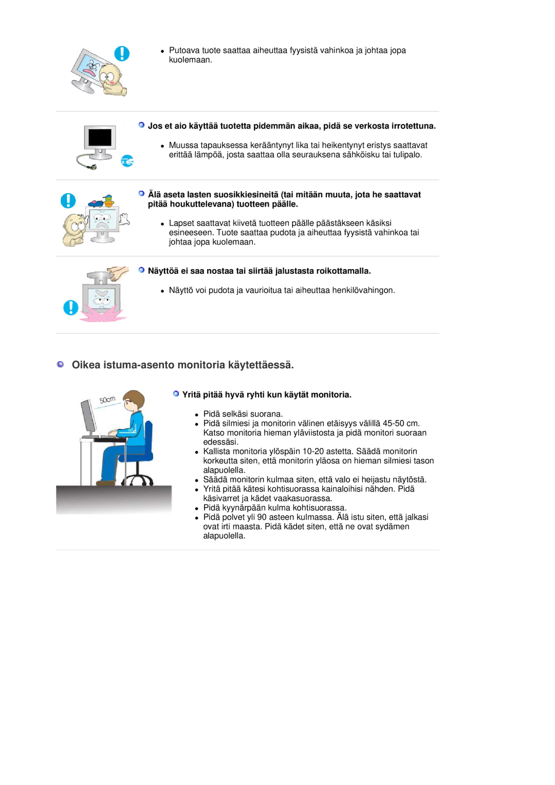 Samsung LS30HUBCB/EDC manual Näyttöä ei saa nostaa tai siirtää jalustasta roikottamalla 