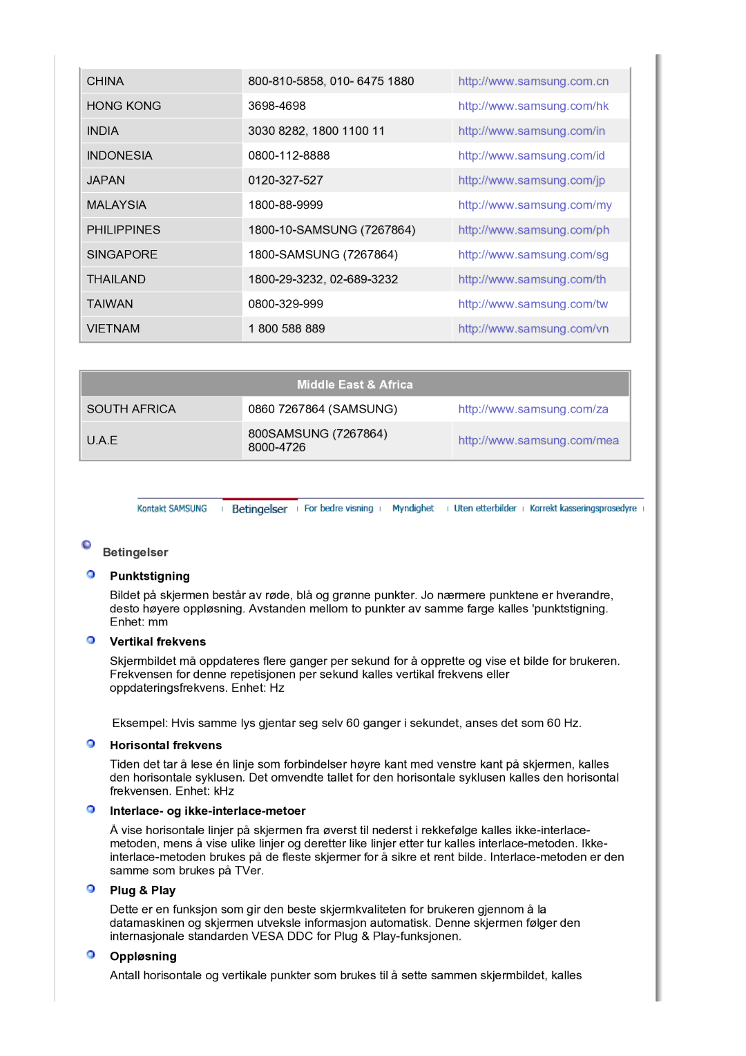 Samsung LS30HUBCB/EDC manual Middle East & Africa 