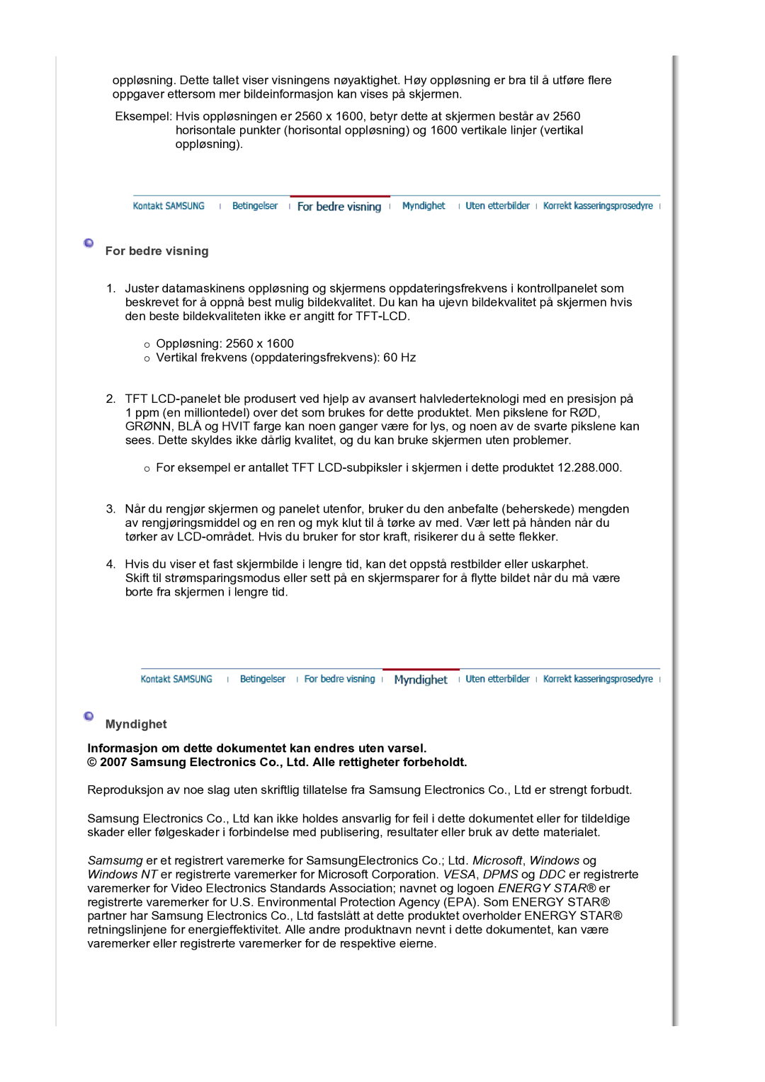 Samsung LS30HUBCB/EDC manual Myndighet 