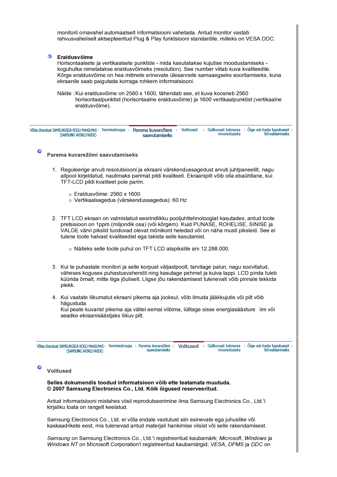 Samsung LS30HUBCB/EDC manual Volitused 