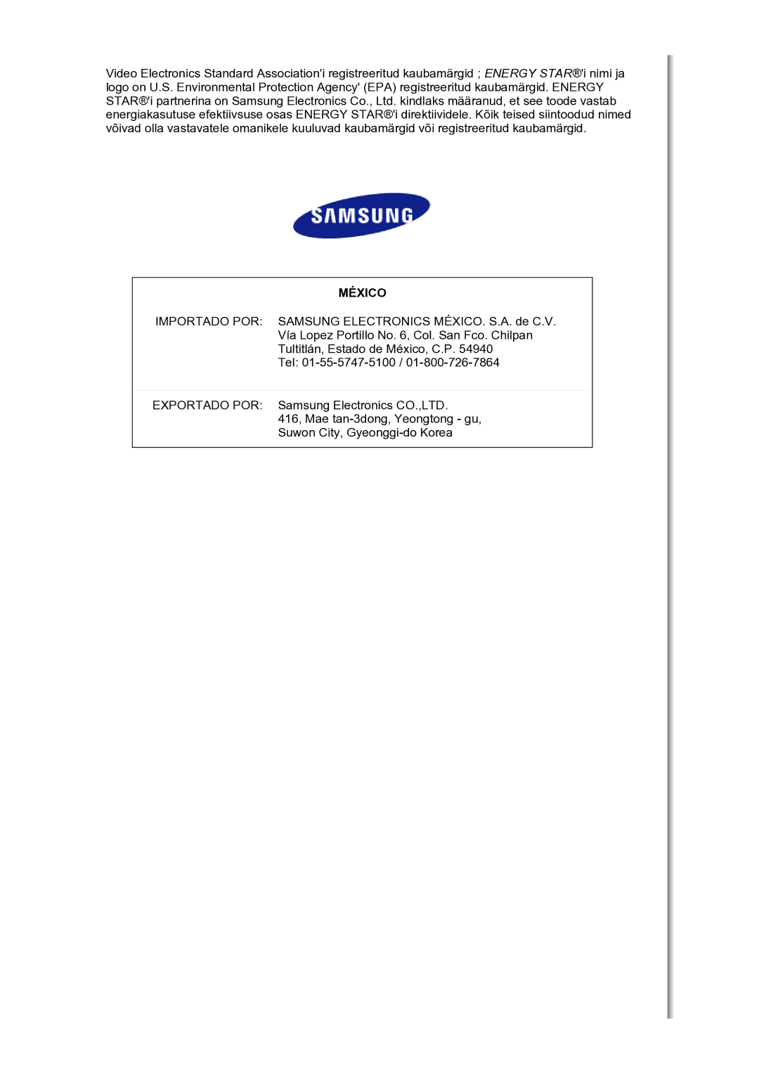 Samsung LS30HUBCB/EDC manual México 