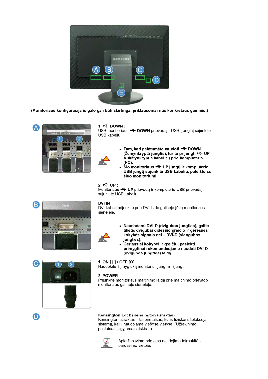 Samsung LS30HUBCB/EDC manual Dvi, Kensington Lock Kensington užraktas 