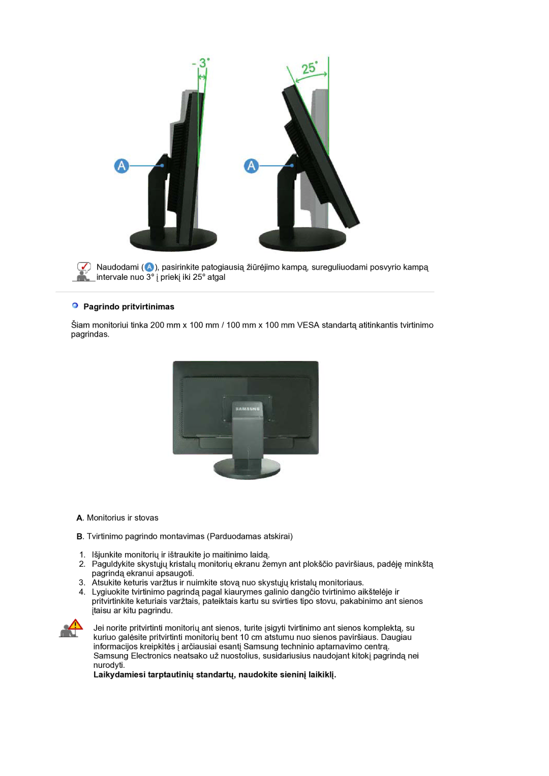 Samsung LS30HUBCB/EDC manual Pagrindo pritvirtinimas 