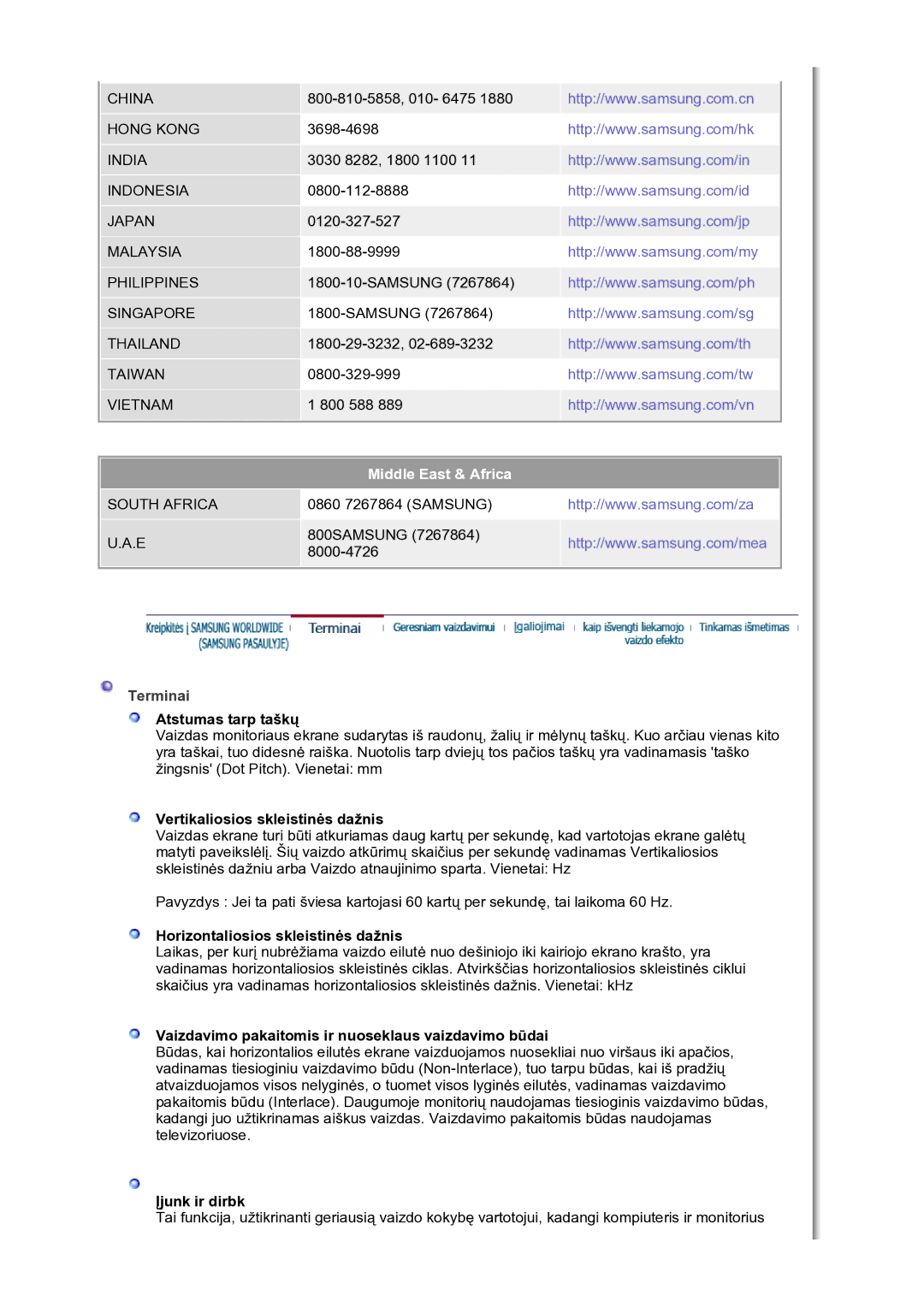 Samsung LS30HUBCB/EDC manual Middle East & Africa 