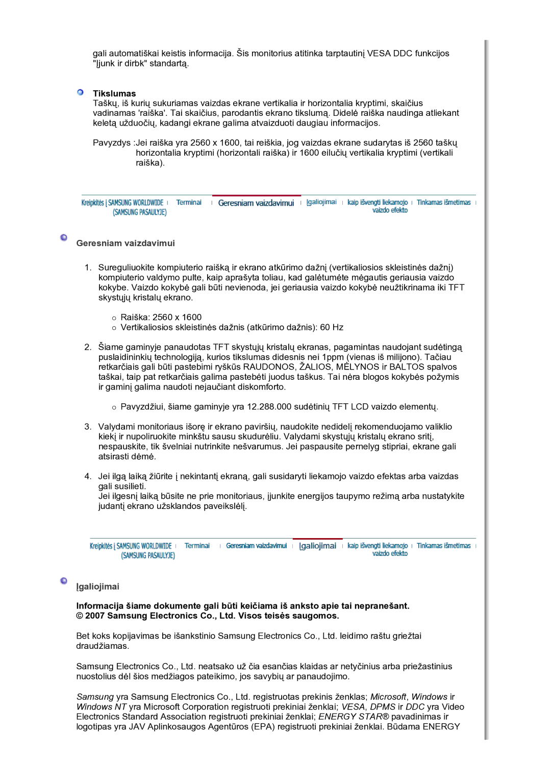 Samsung LS30HUBCB/EDC manual Įgaliojimai 