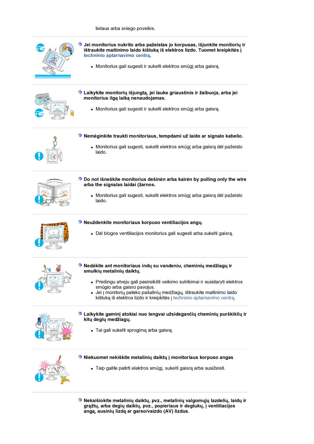 Samsung LS30HUBCB/EDC manual Neuždenkite monitoriaus korpuso ventiliacijos angų 