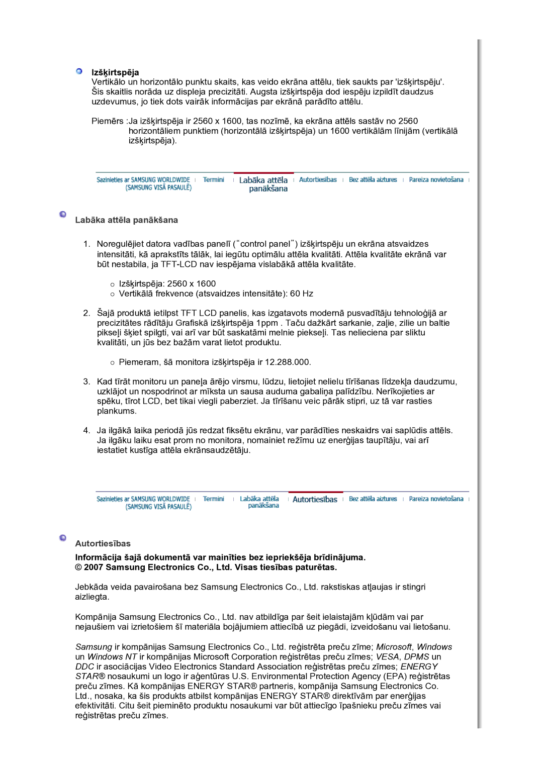 Samsung LS30HUBCB/EDC manual Autortiesības 