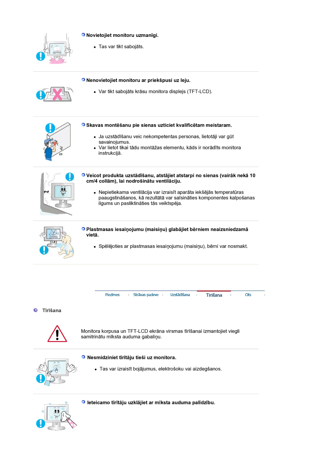 Samsung LS30HUBCB/EDC manual Tīrīšana 