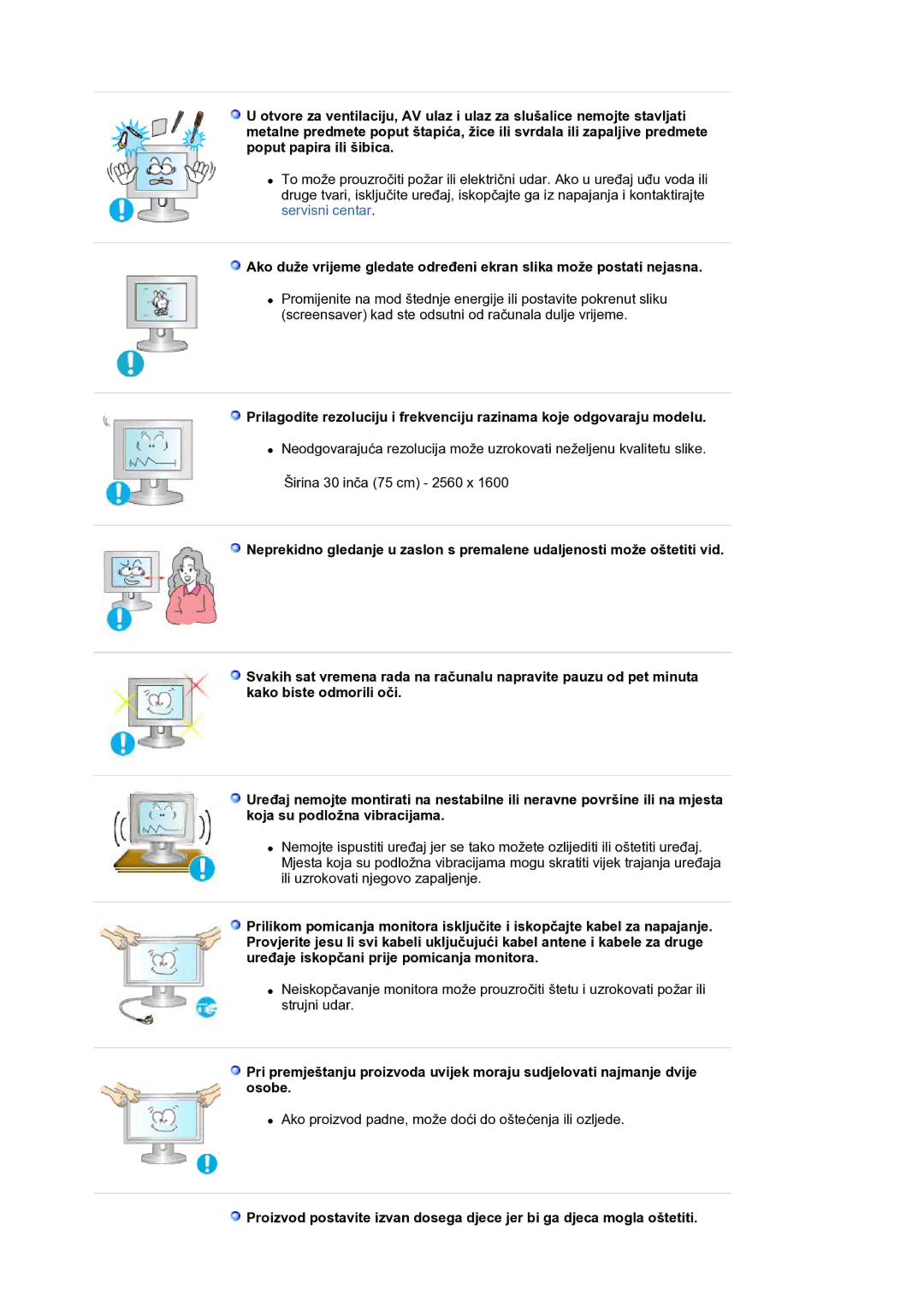 Samsung LS30HUBCB/EDC manual Ako proizvod padne, može doći do oštećenja ili ozljede 