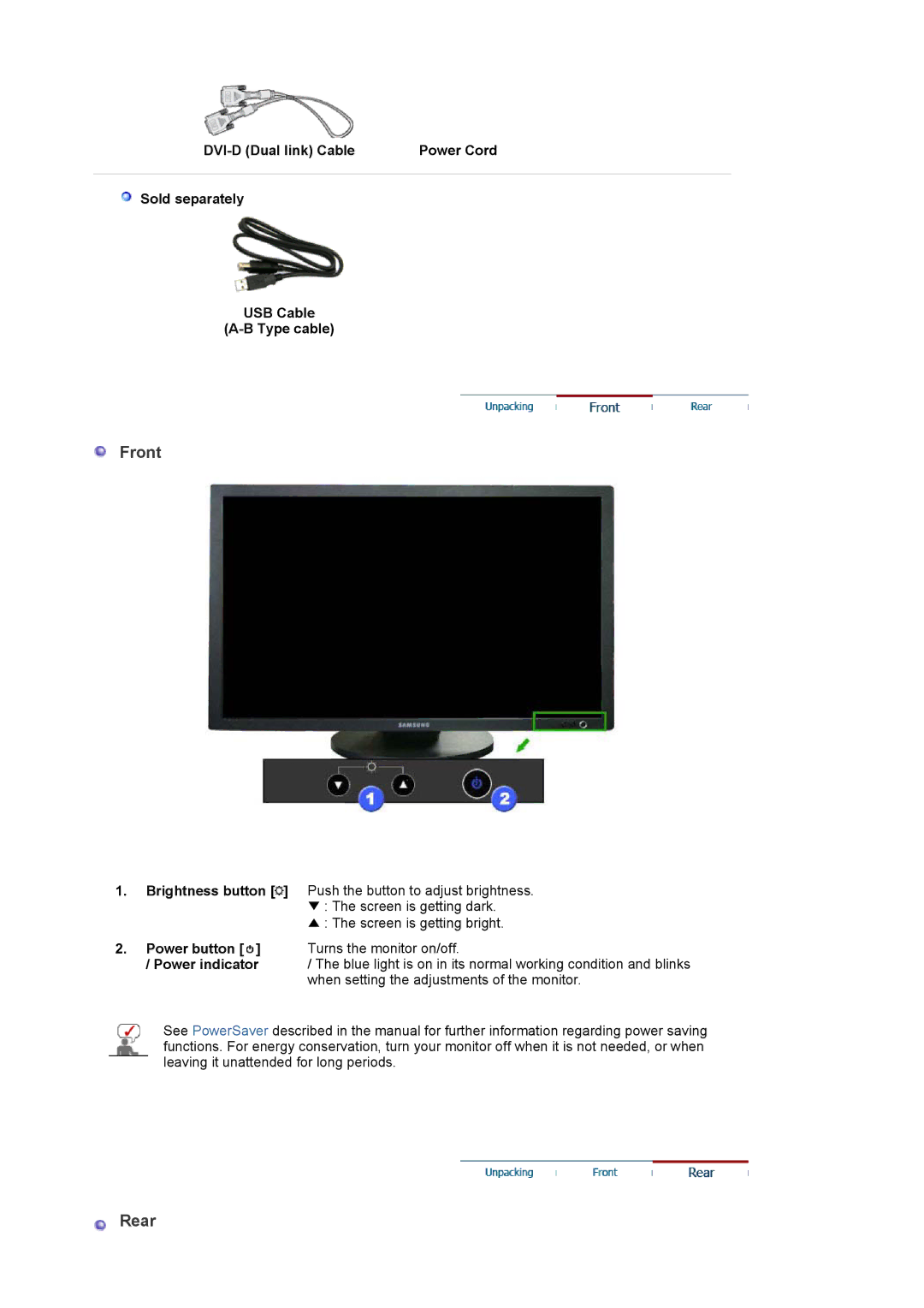 Samsung LS30HUXCB2/CI, LS30HUXCB/EDC, LS30HUBCB/EDC, LS30HUBCB/XAA, LS30HUXCBSEDC manual Front, Rear 