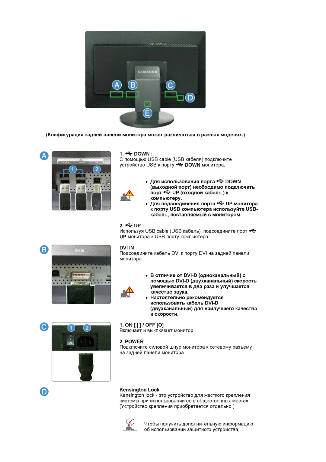 Samsung LS30HUBCB/EDC, LS30HUXCB/EDC, LS30HUXCB2/CI manual Dvi, Kensington Lock 