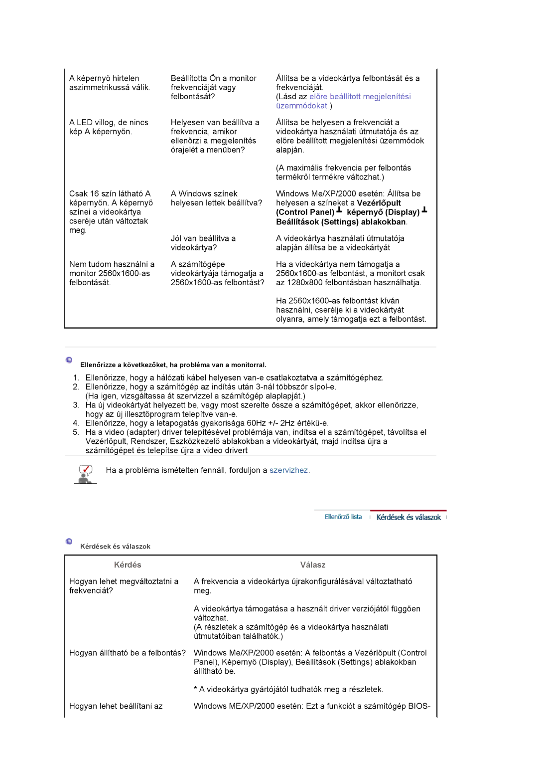 Samsung LS30HUXCB/EDC, LS30HUBCB/EDC Lásd az előre beállított megjelenítési üzemmódokat, Beállítások Settings ablakokban 