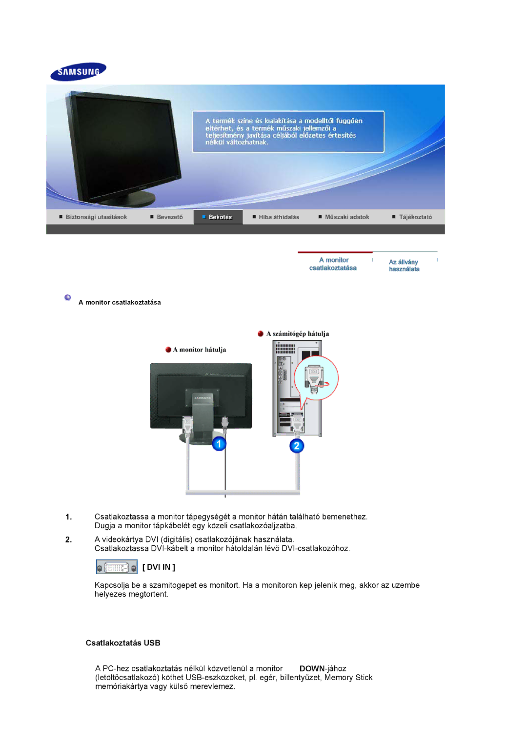 Samsung LS30HUXCB/EDC, LS30HUBCB/EDC, LS30HUXCBSEDC manual Dvi, Csatlakoztatás USB 