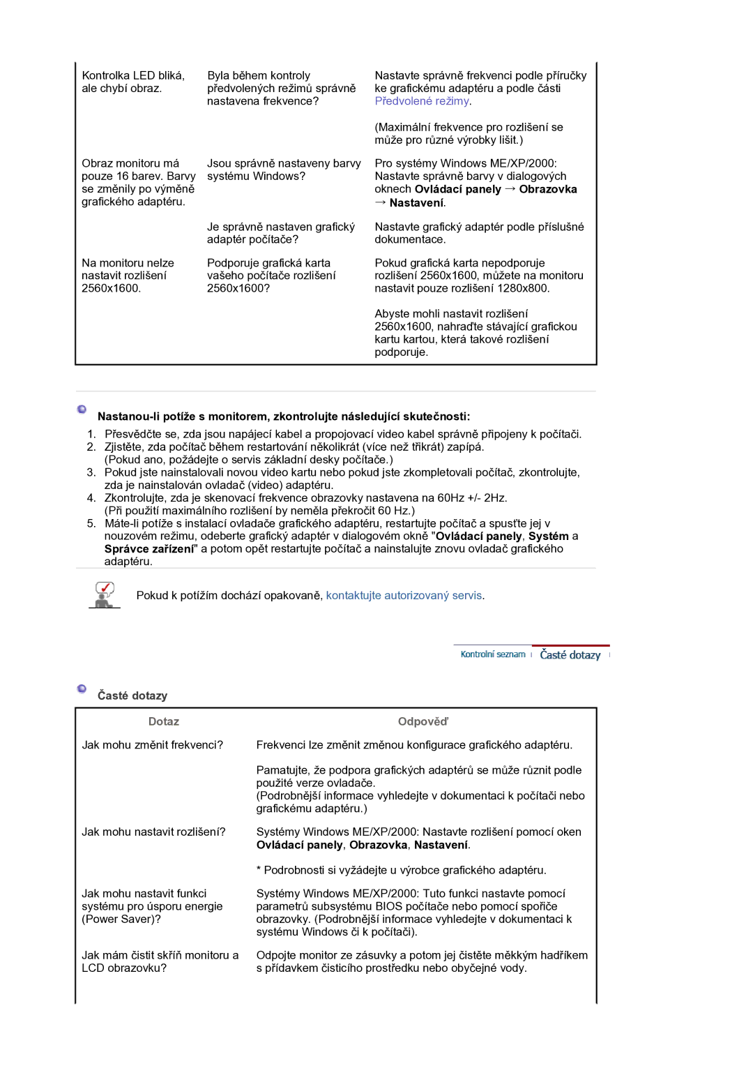 Samsung LS30HUXCB/EDC, LS30HUBCB/EDC manual → Nastavení, Časté dotazy 