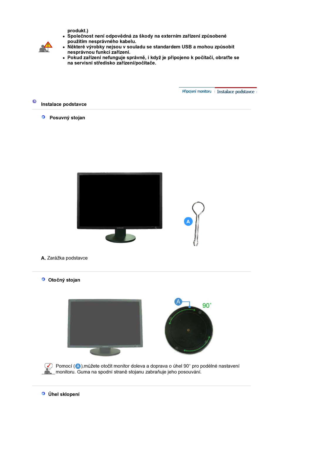 Samsung LS30HUXCB/EDC, LS30HUBCB/EDC manual Otočný stojan, Úhel sklopení 