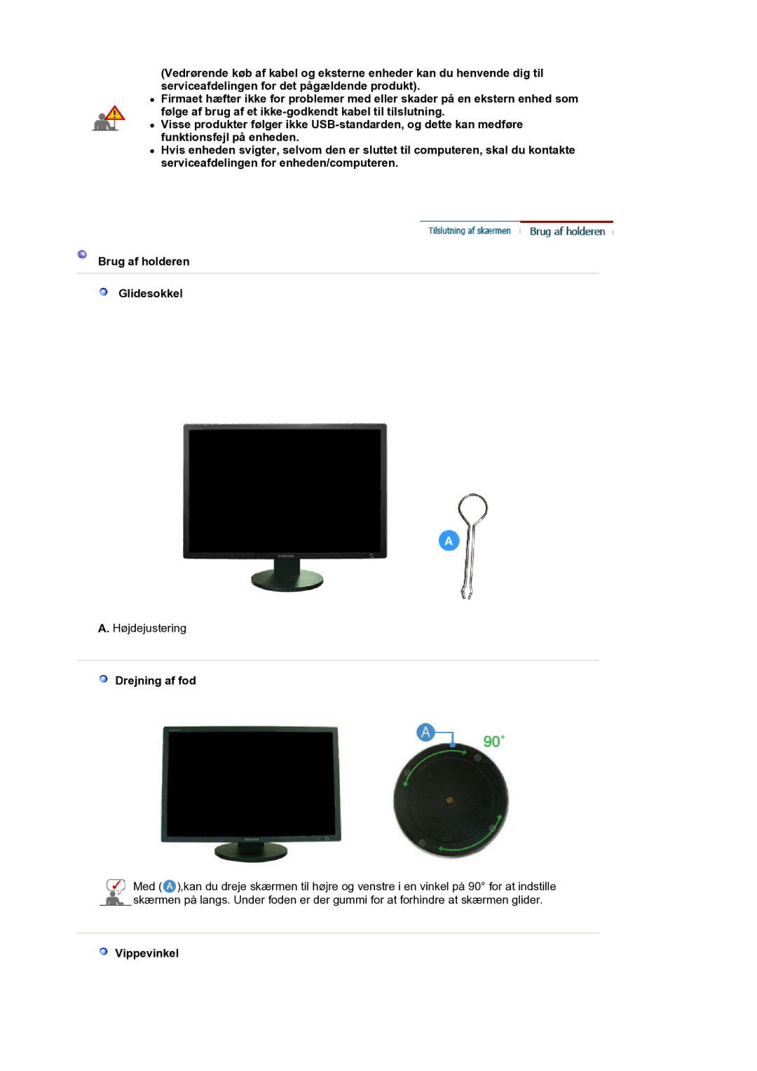 Samsung LS30HUXCB/EDC, LS30HUBCB/EDC manual Drejning af fod, Vippevinkel 